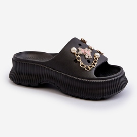 Tongs En Mousse Pour Femme Avec Décorations Noir Afariana 1