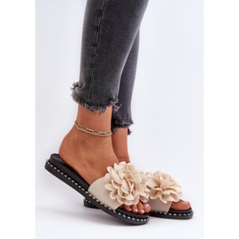 Tongs pour femmes décorées de fleurs, Beige Cellanen 2