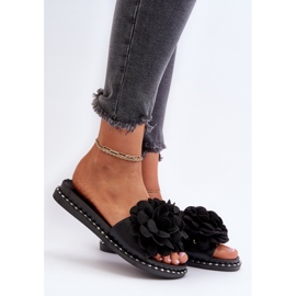 Tongs Pour Femmes Décorées De Fleurs Noir Cellanen le noir 2