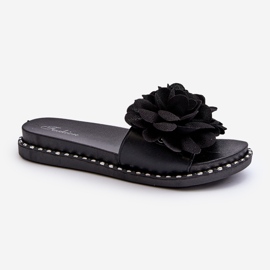 Tongs Pour Femmes Décorées De Fleurs Noir Cellanen 1