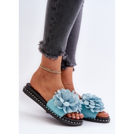 Tongs pour femmes décorées de fleurs, bleu Cellanen 2