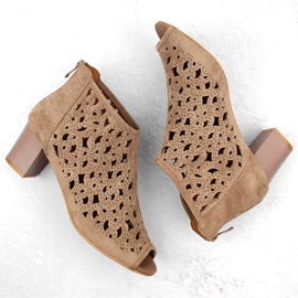 Bottines ajourées en daim pour femme, bout ouvert, marron clair, Jezzi RMR1954-16 brun 3