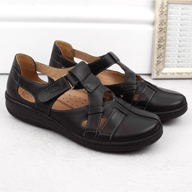Chaussures confortables en cuir ajouré pour femme avec velcro, noires Helios 423.011 1