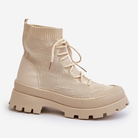 Bottines Chaussette Slip-On Femme Beige Clair Solime 2 Bottines Chaussette Slip-On Femme Beige Clair Solime 2