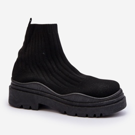Bottines chaussettes à enfiler Elipara noires pour femmes sur semelle massive 1