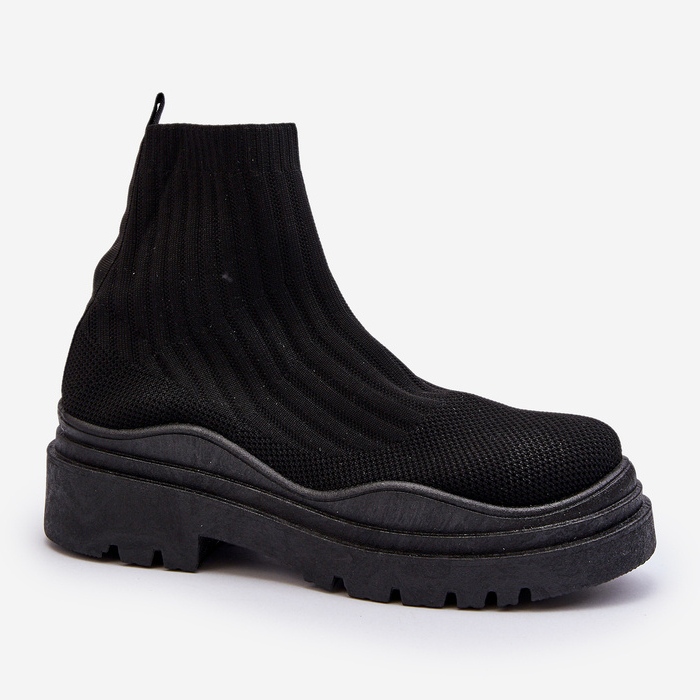 Bottines chaussettes à enfiler Elipara noires pour femmes sur semelle massive 1