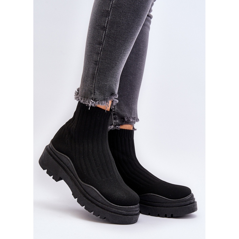 Bottines chaussettes à enfiler Elipara noires pour femmes sur semelle massive 2