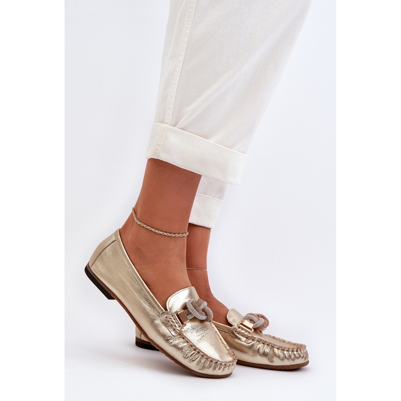 Mocassins En Cuir Pour Femme Avec Décoration Laura Messi 2761 Or doré 2