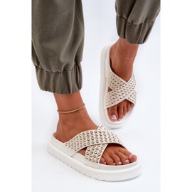 Tongs à plateforme décorées pour femmes blanches Niraela 4