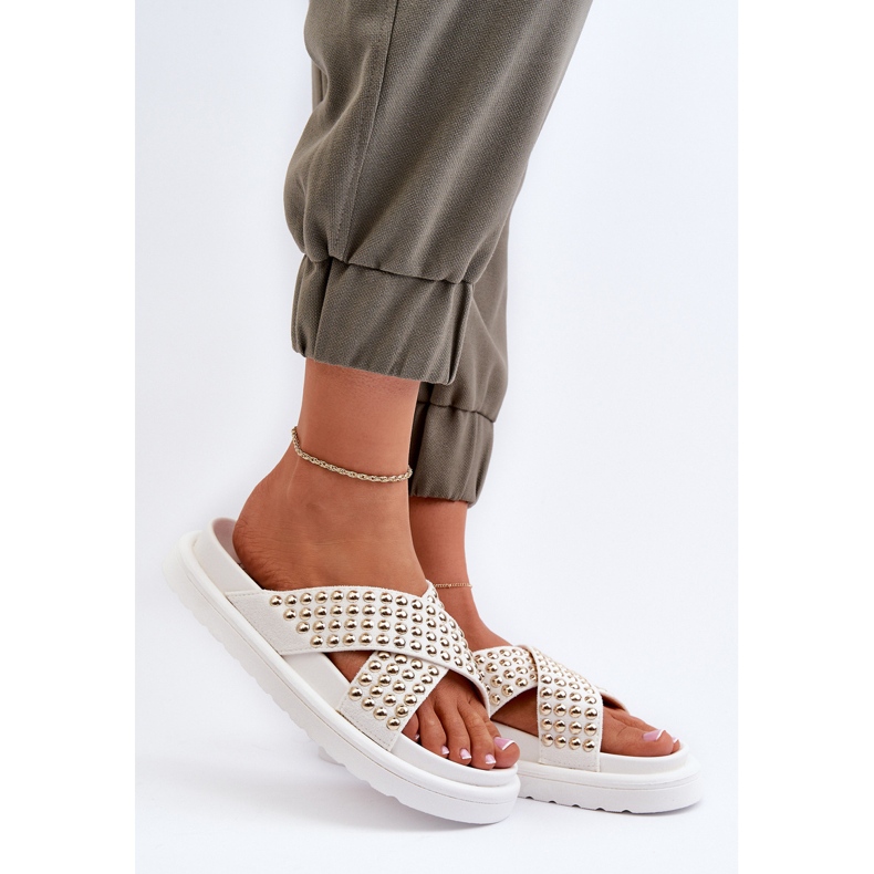 Tongs à plateforme décorées pour femmes blanches Niraela 2