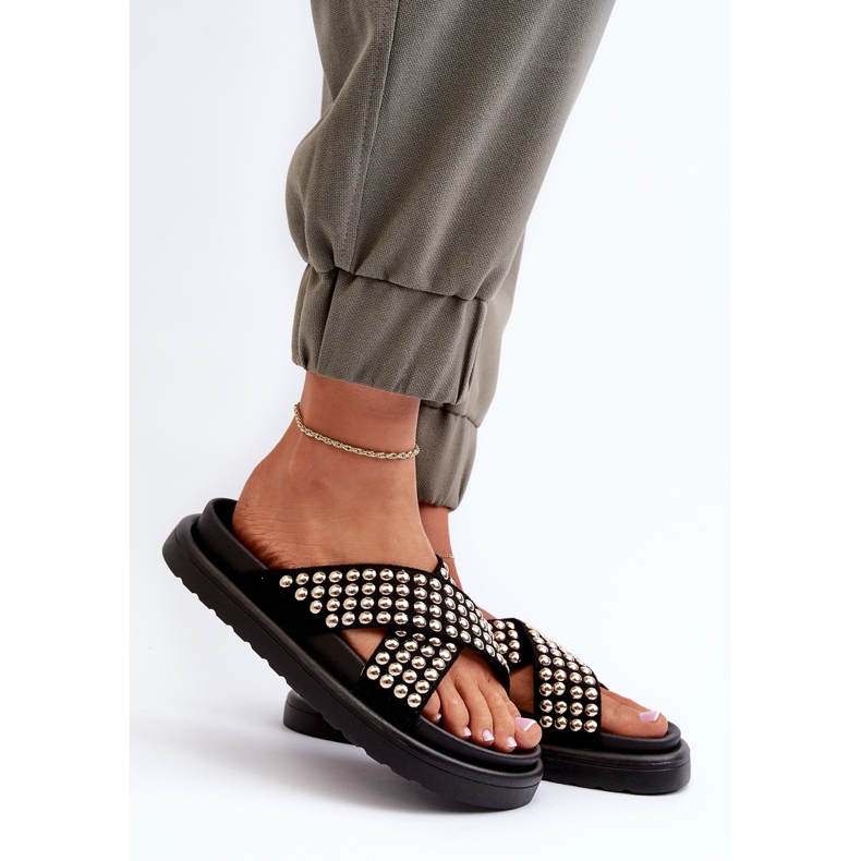 FG2 Tongs à plateforme décorées pour femmes noires Niraela le noir 2