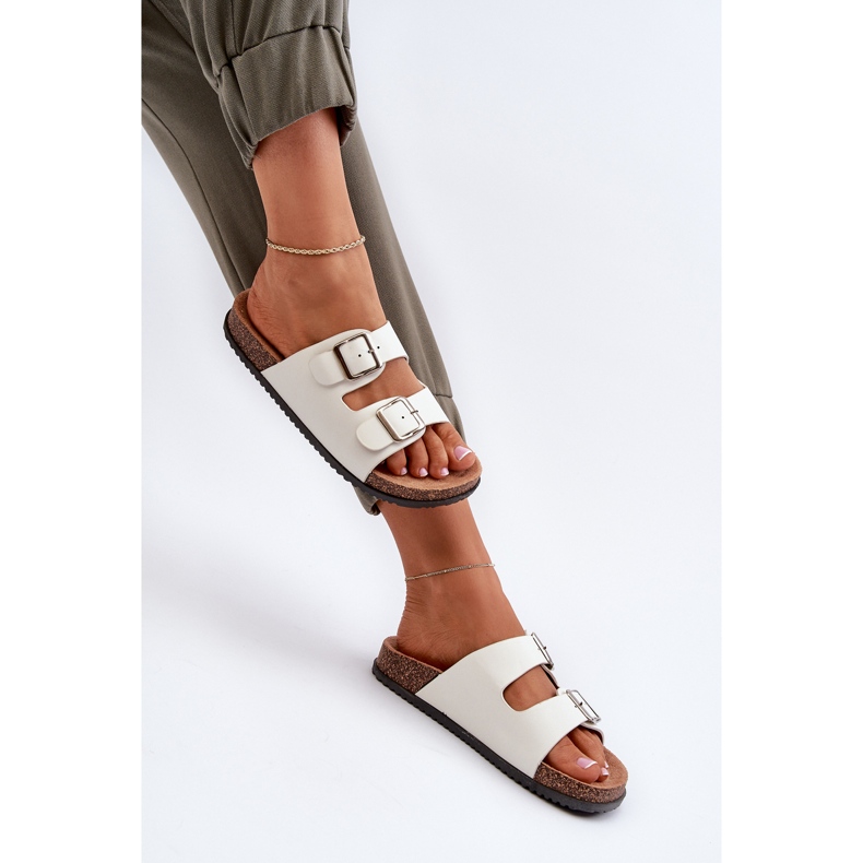 Tongs avec boucles pour femmes, blanc blanche 1