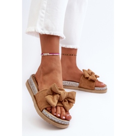 Tongs à plateforme Camel Aflia pour femmes avec nœud brun 4