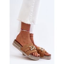 FK1 Tongs à plateforme pour femmes avec décoration Vapireta camel brun 4