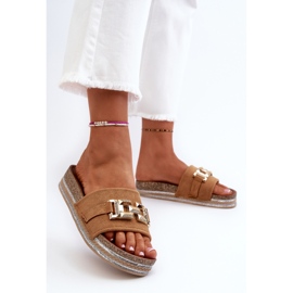 FK1 Tongs à plateforme pour femmes avec décoration Vapireta camel brun 5