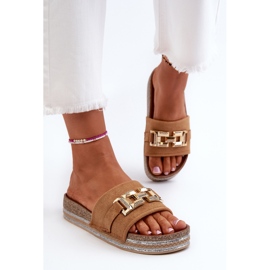FK1 Tongs à plateforme pour femmes avec décoration Vapireta camel brun 6