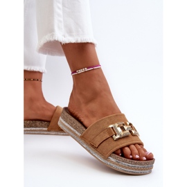 FK1 Tongs à plateforme pour femmes avec décoration Vapireta camel brun 7