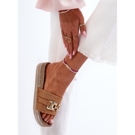 FK1 Tongs à plateforme pour femmes avec décoration Vapireta camel brun 8