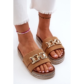 FK1 Tongs à plateforme pour femmes avec décoration Vapireta camel brun 9