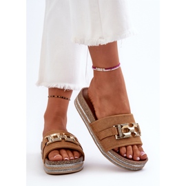 FK1 Tongs à plateforme pour femmes avec décoration Vapireta camel brun 10
