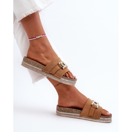 FK1 Tongs à plateforme pour femmes avec décoration Vapireta camel brun 2
