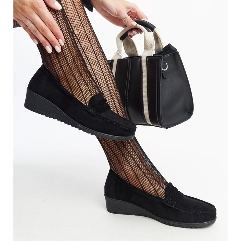 Mocassins compensés en daim noir Sakena 1