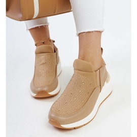 Baskets compensées Ashley marron avec strass brun 1