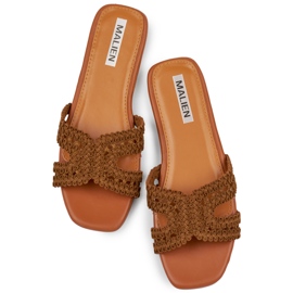 Tongs femme marron en dentelle à semelle plate brun 1 Tongs femme marron en dentelle à semelle plate brun 1