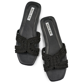 Tongs femme noires en dentelle à semelle plate le noir 1