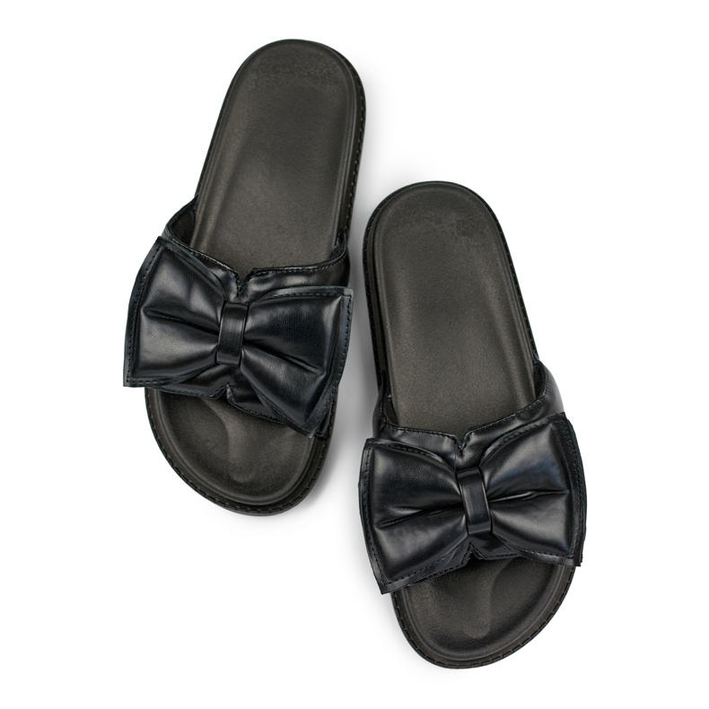 Chaussons pour femmes noirs avec nœud en éco-cuir 1