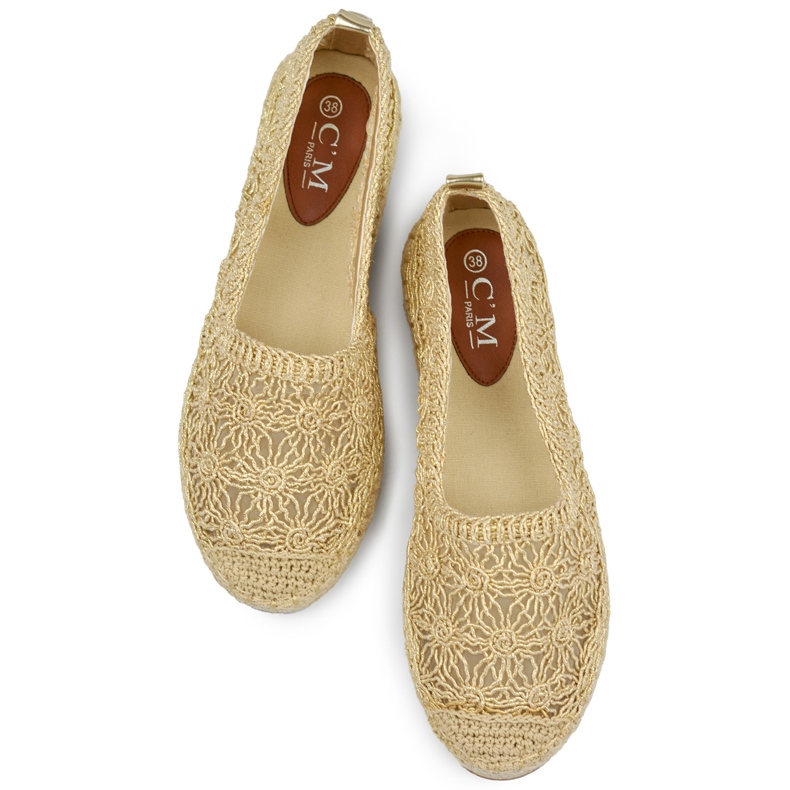 Espadrilles femme dentelle dorée 1