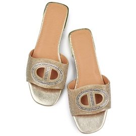 Élégantes pantoufles dorées à paillettes et talons bas pour femmes d'or 1 Élégantes pantoufles dorées à paillettes et talons bas pour femmes d'or 1