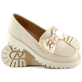 Mocassins beiges avec nœud, mocassins avec ours en peluche 1