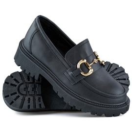 Mocassins femme noirs avec décoration dorée 1