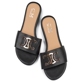 Tongs femme élégantes noires avec décoration 1