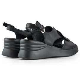 Sandales compensées confortables en cuir naturel pour femmes noires le noir 1
