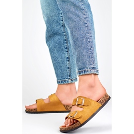 Chaussons femme caramel à deux boucles brun 4