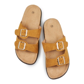 Chaussons femme caramel à deux boucles brun 1