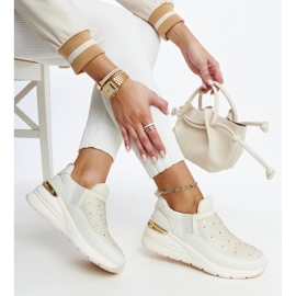 Baskets compensées Ashleey beiges avec strass 1