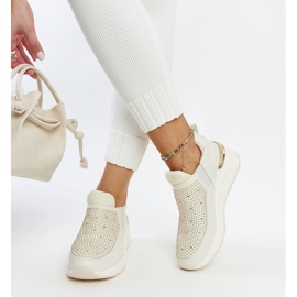 Baskets compensées Ashleey beiges avec strass 2