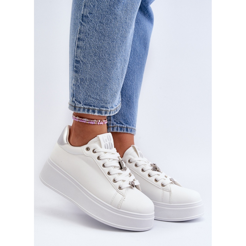 Baskets à Plateforme avec Décorations pour Femme, Blanc Herbisa 2