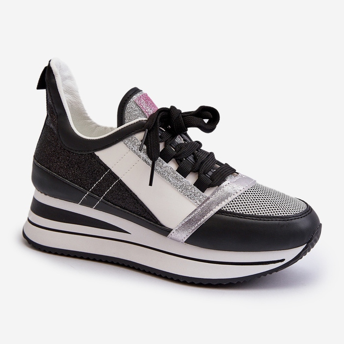 Baskets compensées et plateformes pour femmes à paillettes noires Rafani le noir 1