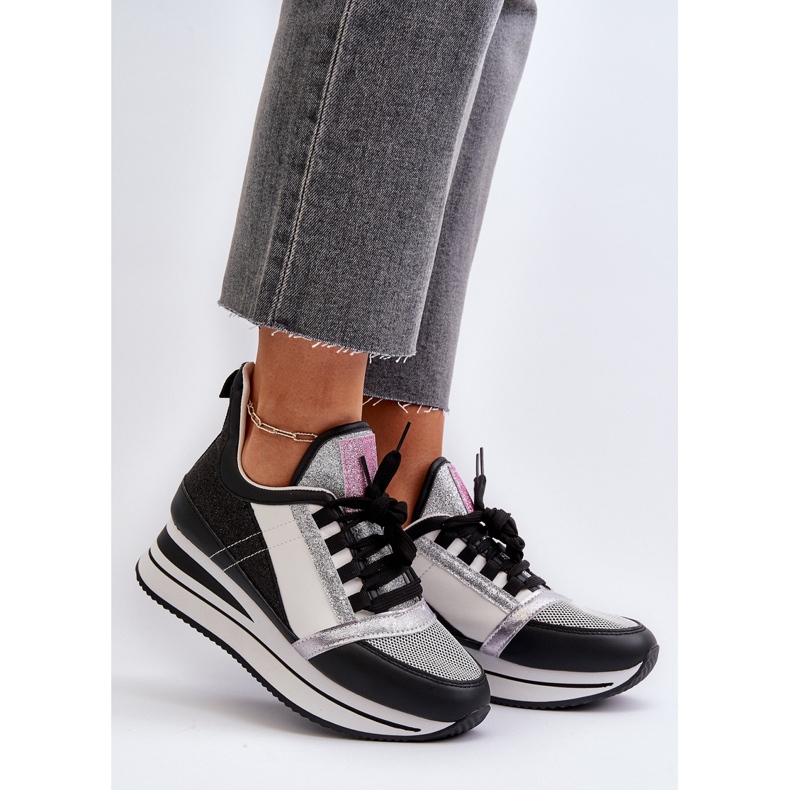 Baskets compensées et plateformes pour femmes à paillettes noires Rafani le noir 2