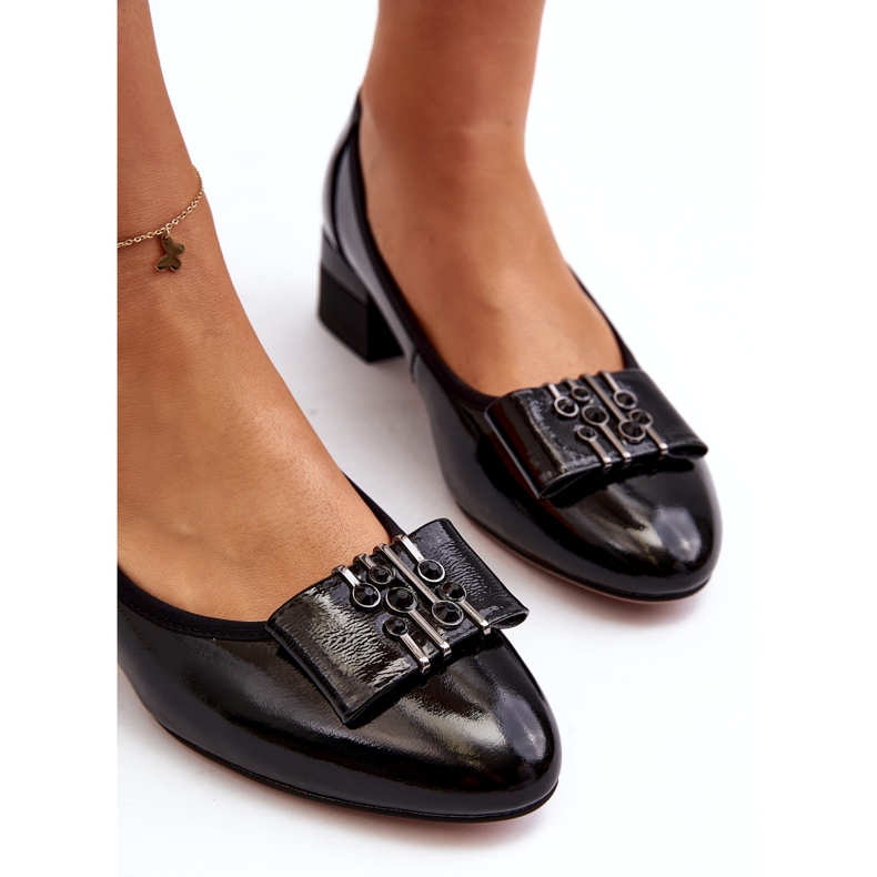 Vinceza Escarpins en cuir verni avec noeud sur bloc, noir le noir 3