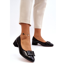 Vinceza Escarpins en cuir verni avec noeud sur bloc, noir 2