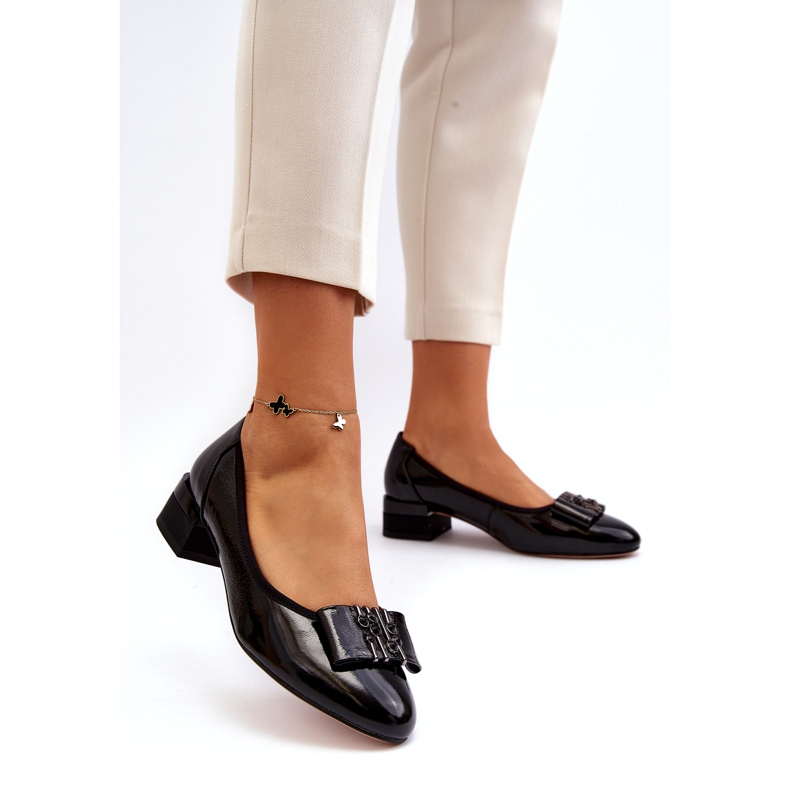 Vinceza Escarpins en cuir verni avec noeud sur bloc, noir 2