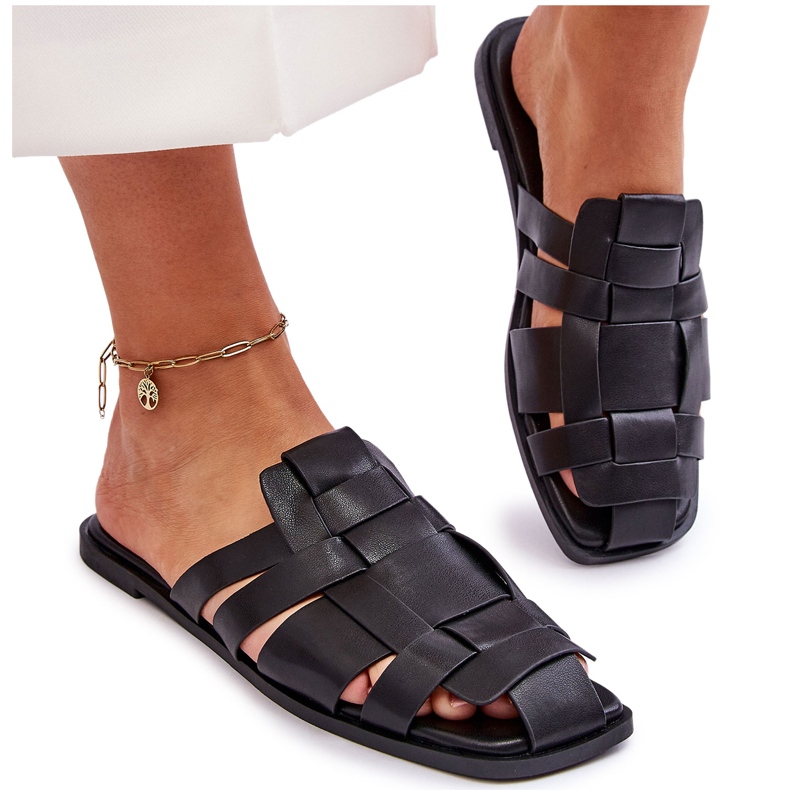 Slippers de l'éco-cuir des femmes noires 5