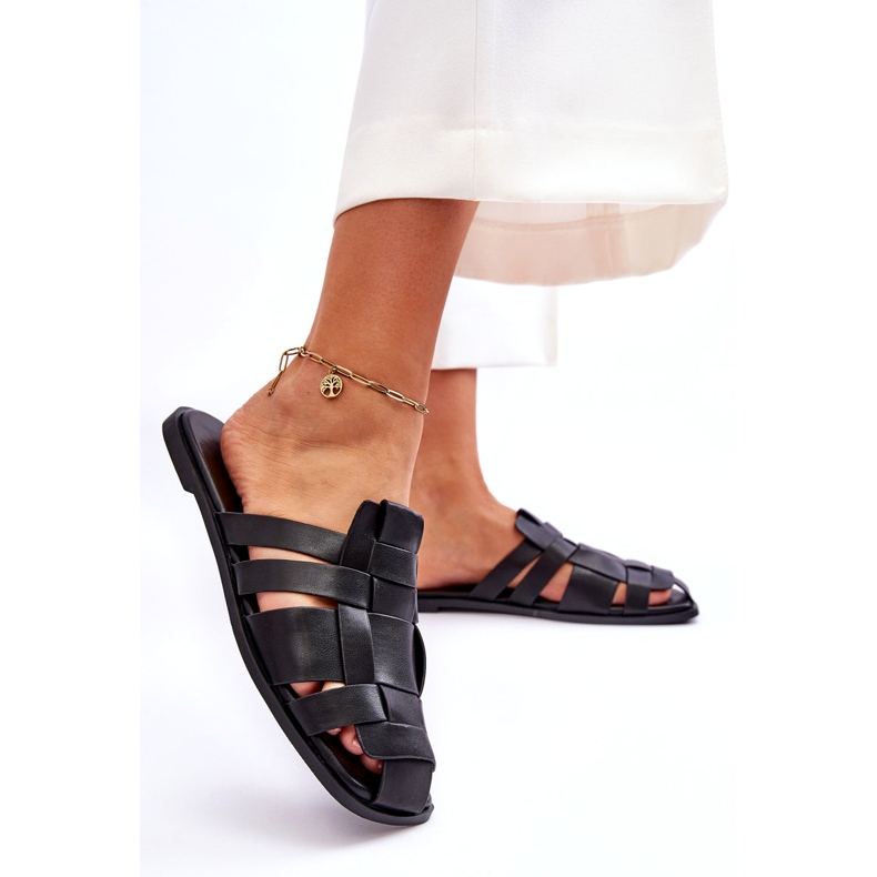 Slippers de l'éco-cuir des femmes noires le noir 4