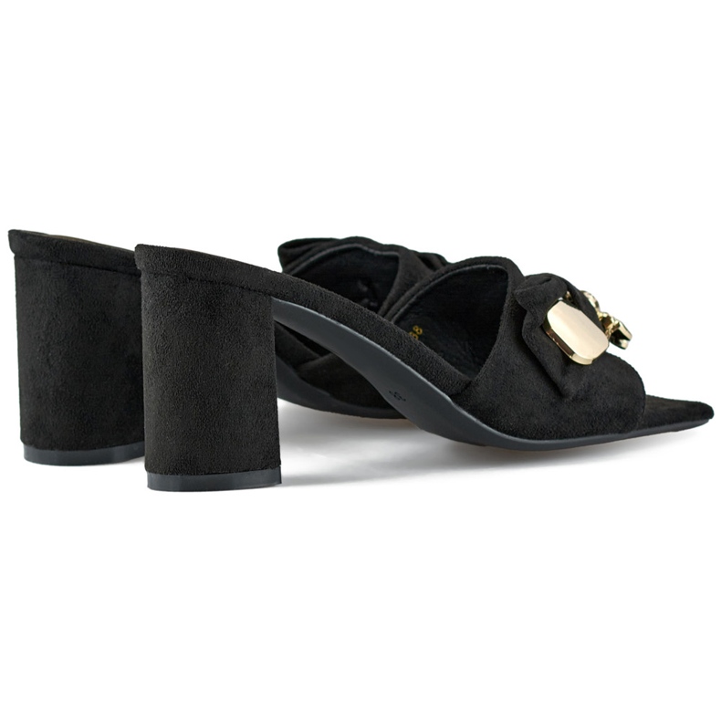 Tongs noires à talons hauts avec noeud, tongs avec ours en peluche 1