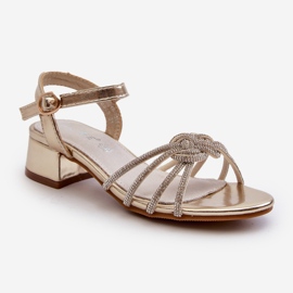 Sandales fille à petit talon avec zircons, doré Ollna d'or 1